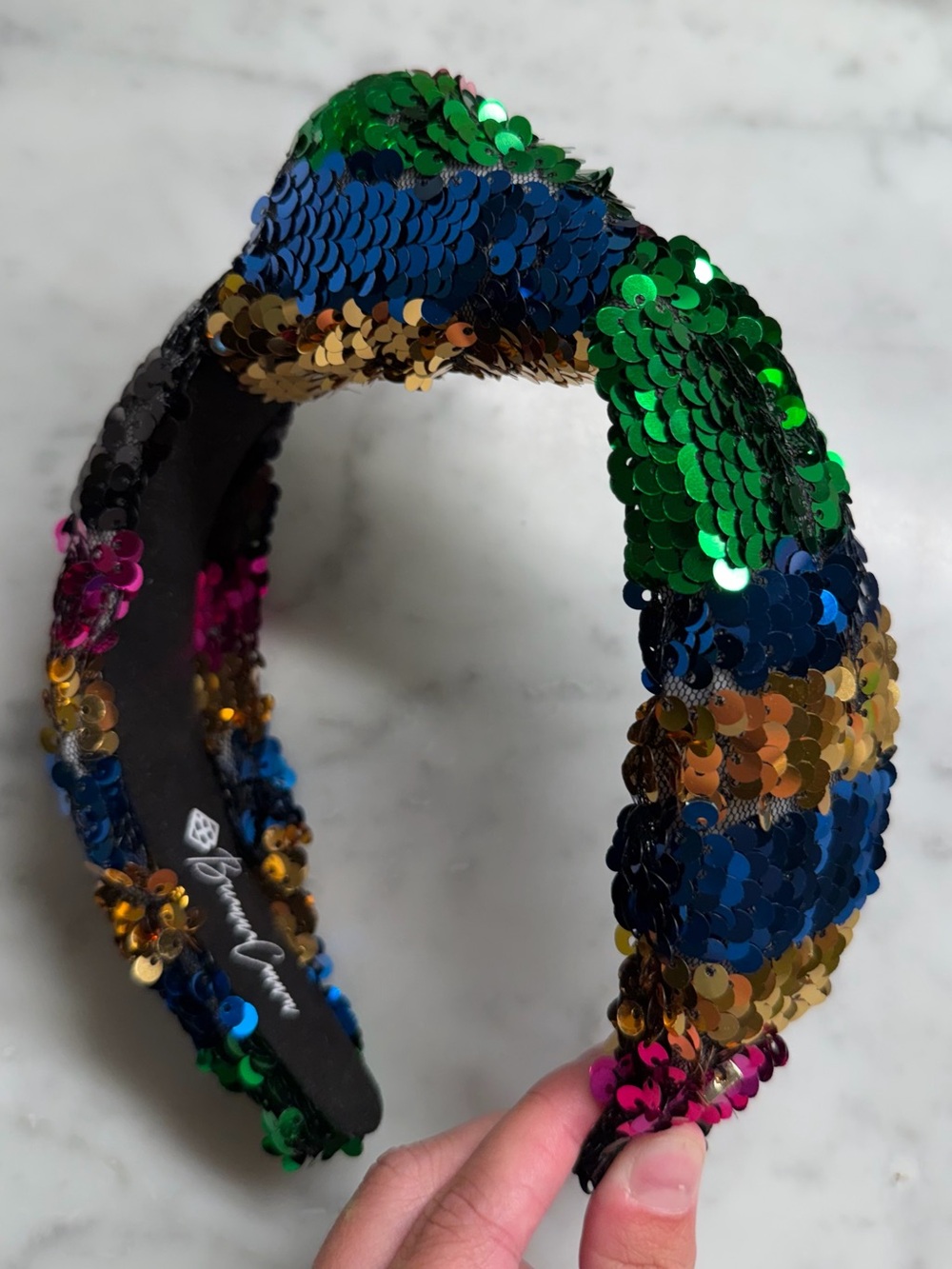 Brianna Cannon Multi Color Rainbow Sequin Headband | Like New